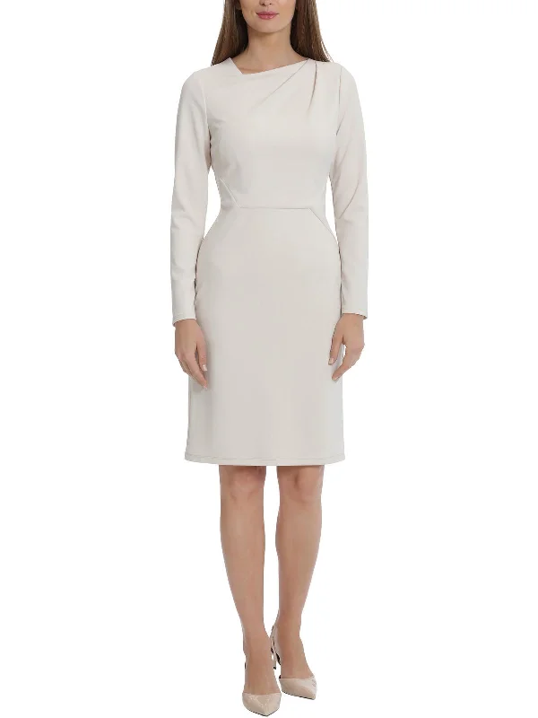 Womens Crepe Knee-Length Sheath Dress Turtleneck Warm Winter