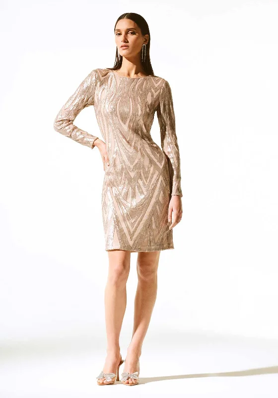Joseph Ribkoff Sophisticated Sequined Midi Party Dress, Matte Gold Tunics Luxurious premium Joseph Ribkoff Sophisticated Sequined Midi Party Dress, Matte Gold Tunics Luxurious premium