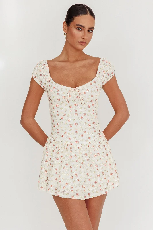 Mirela Cap Sleeve Lace Mini Dress Rose Casual High-Waist Mini Dress