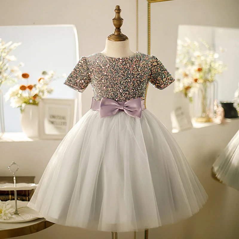Baby Girl Dress Toddler Princess Dress Summer Grey Sequin Bow Puffy Communion Dress Tunics Wedding white Baby Girl Dress Toddler Princess Dress Summer Grey Sequin Bow Puffy Communion Dress Tunics Wedding white