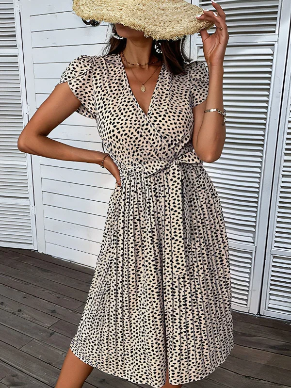 European and American V-neck leopard print large size beach dress Tunics Yoga stretchy