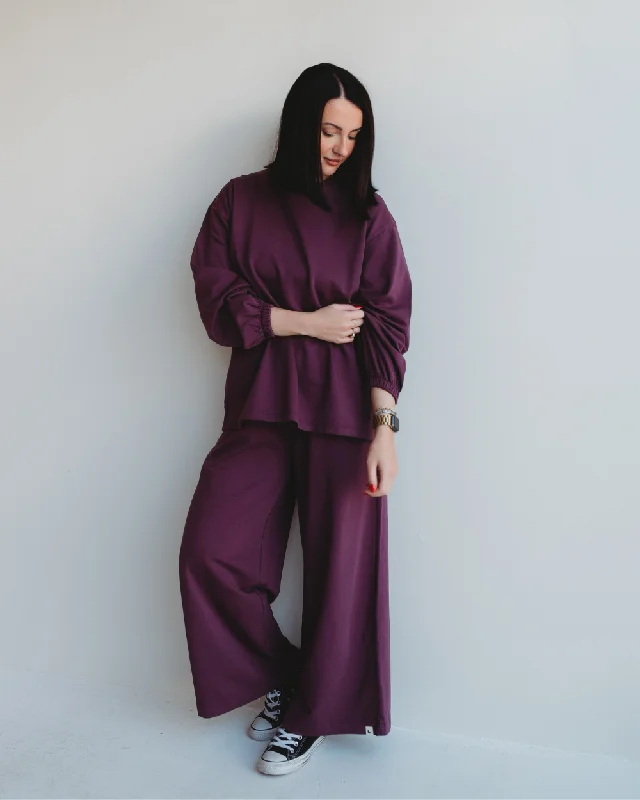 Ivy Relax Plum Sweatshirt Hoodie with Metallic Shiny Futuristic