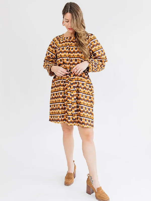 Alexis Long Sleeve Mini Dress - Circle Stripe Desert Trendy Wraparound Mini Dress