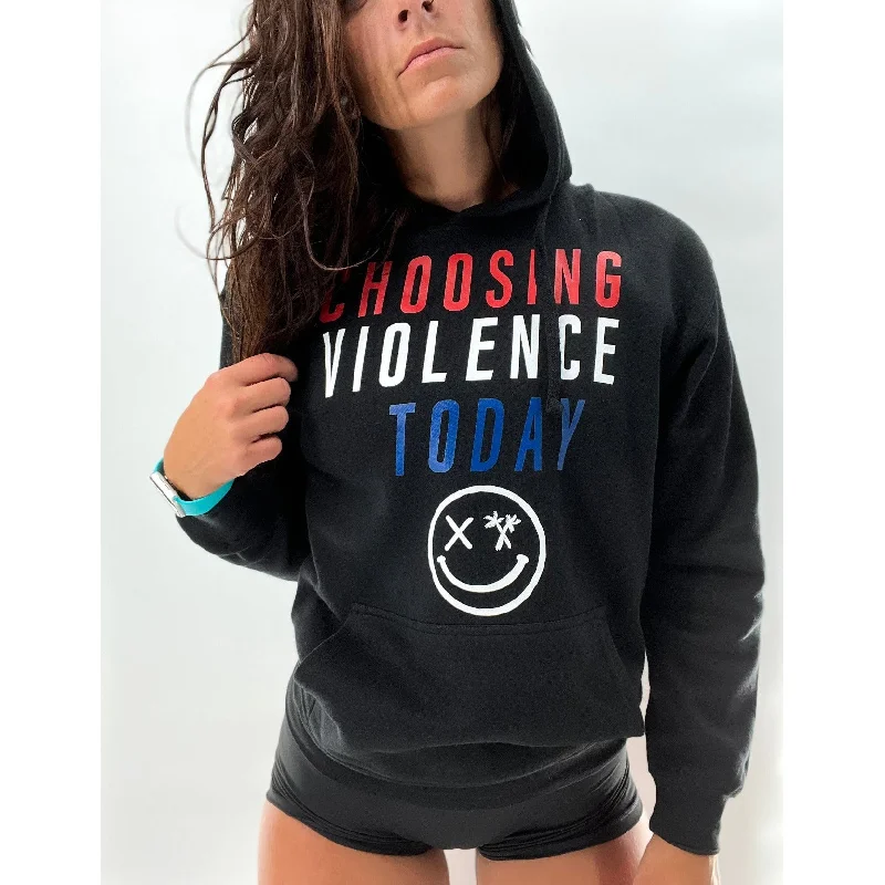 Salty Savage Unisex “CHOOSING VIOLENCE TODAY” Hoodie | Dead Head Edition | USA Edition Hoodie with Hem Applique Textured Unique