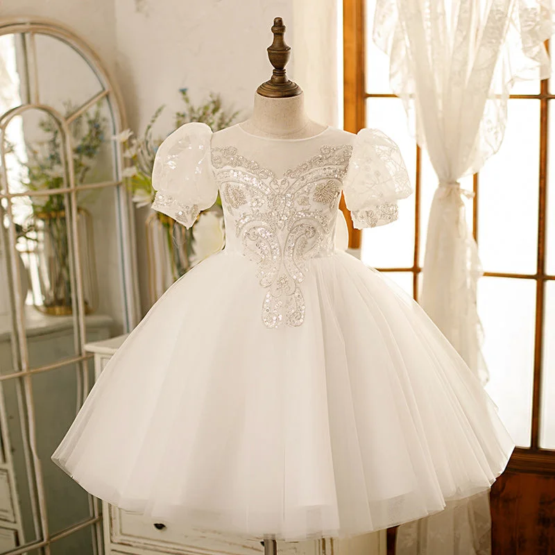 Flower Girl Dress Toddler Birthday Party Summer Sequins White Baptism Dress Tunics Seasonal trendy Flower Girl Dress Toddler Birthday Party Summer Sequins White Baptism Dress Tunics Seasonal trendy