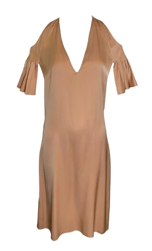Chloé Caramel Peek-a-Boo Shoulder Flutter Sleeve Dress Tunics Brand named