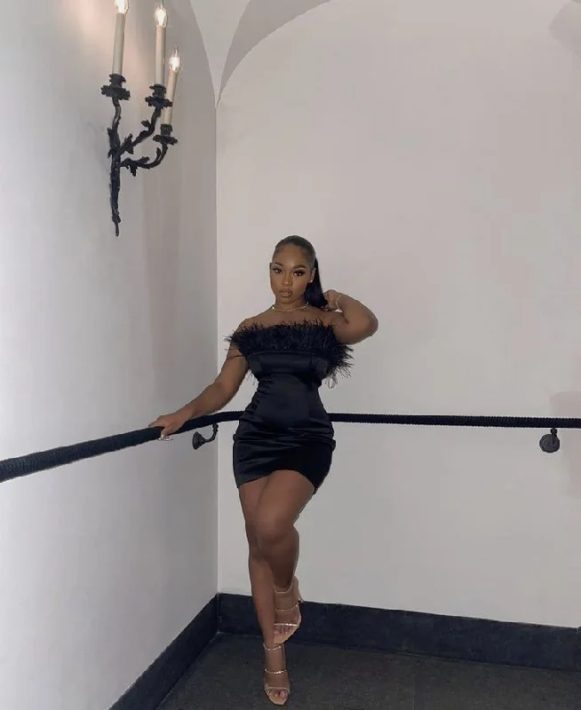 Strapless Black Homecoming Dress,Sexy Black Party Dress Y2220 Tunics Short Trendy