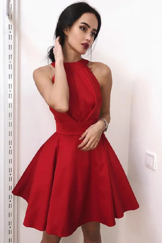 Jewel Satin Red Short Simple Homecoming Party Dresses OKM49 Tunics Chinos classic