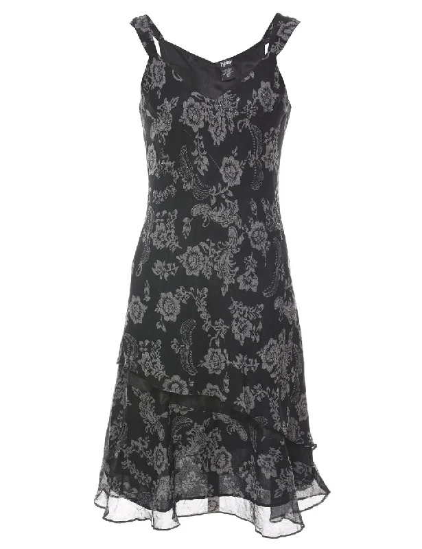 Black Beaded Floral Pattern Party Dress - M Tunics Exclusive limited