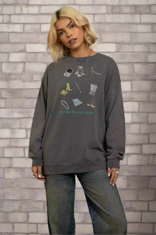 Daisy Street Playing Out Oversized Sweatshirt Hoodie with Hem Drawcord Adjustable Customizable