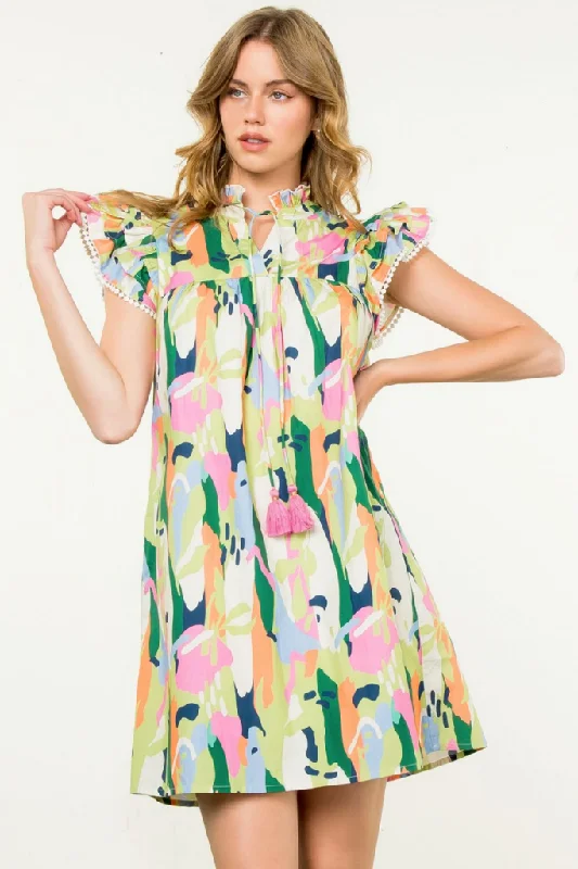 Lousie Flutter Sleeve Mini Dress Casual V-Neck Mini Dress