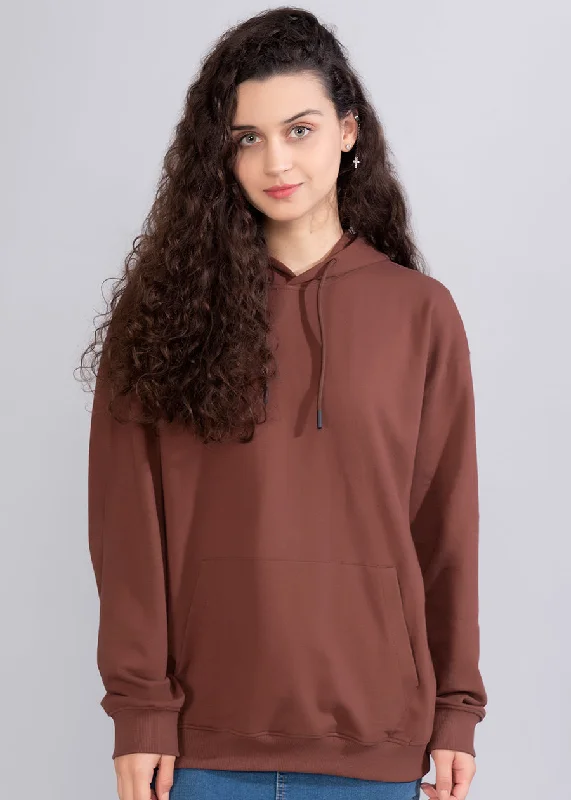 Solid Cocoa Womens Drop Shoulder Terry Hoodie |Pronk Hoodie with Drop Shoulder Relaxed Streetwear