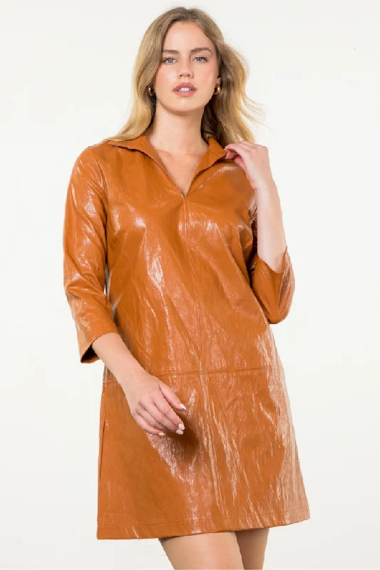 Pumpkin Season Pleather Mini Dress Trendy Camisole Mini Dress