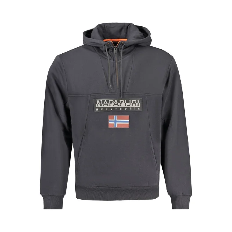 Black Cotton Men Hoodie Hoodie with Applique Textured Unique
