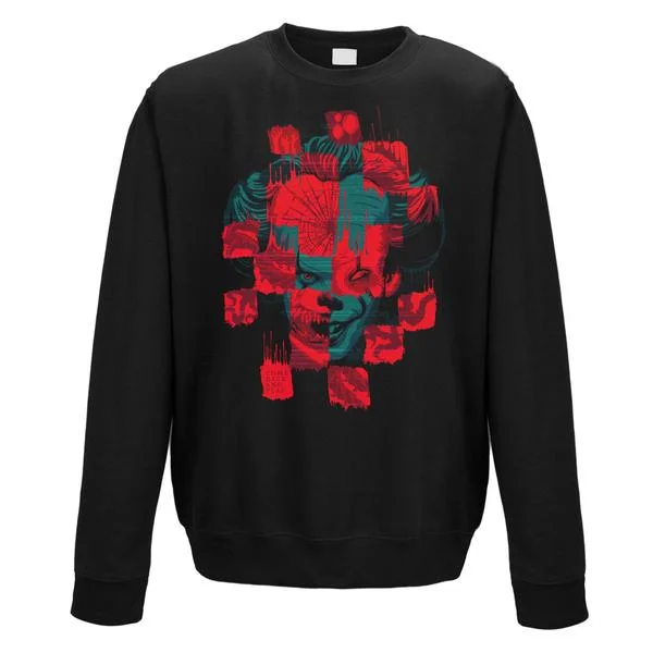 IT Clown Horror Collage Crewneck Sweatshirt Adult Hoodie with Set-In Sleeves Structured Classic