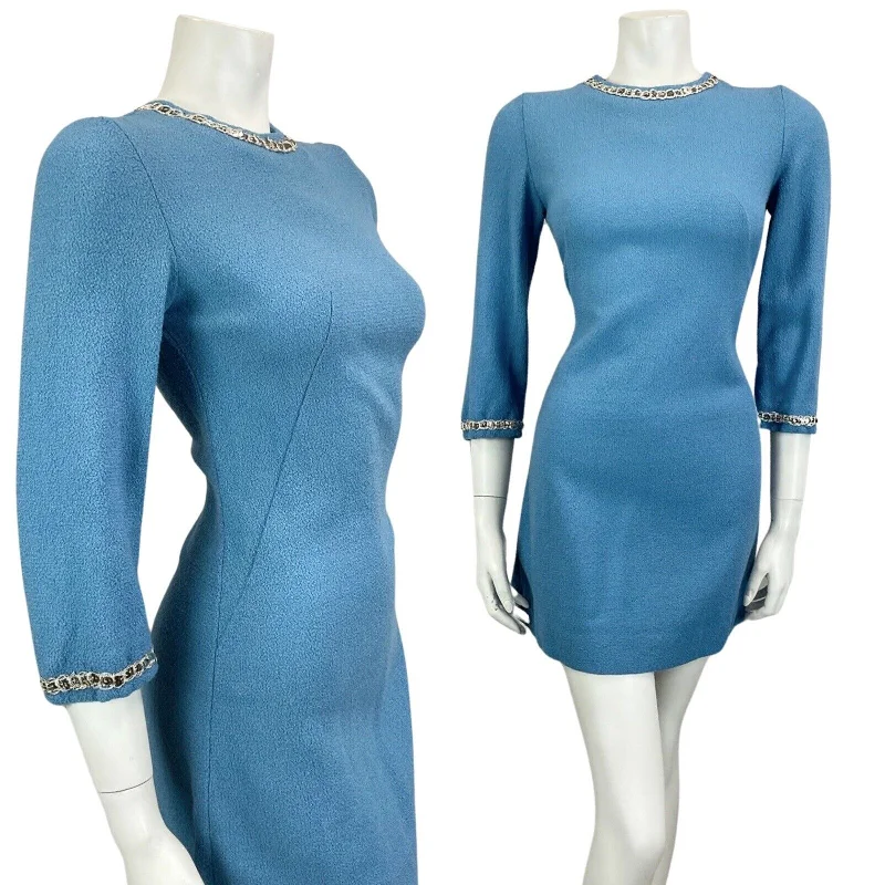 VINTAGE 60s 70s BLUE SILVER SEQUIN MOD MINI PARTY CHRISTMAS EVENING DRESS 8 10 Boatneck Modish Everyday VINTAGE 60s 70s BLUE SILVER SEQUIN MOD MINI PARTY CHRISTMAS EVENING DRESS 8 10 Boatneck Modish Everyday