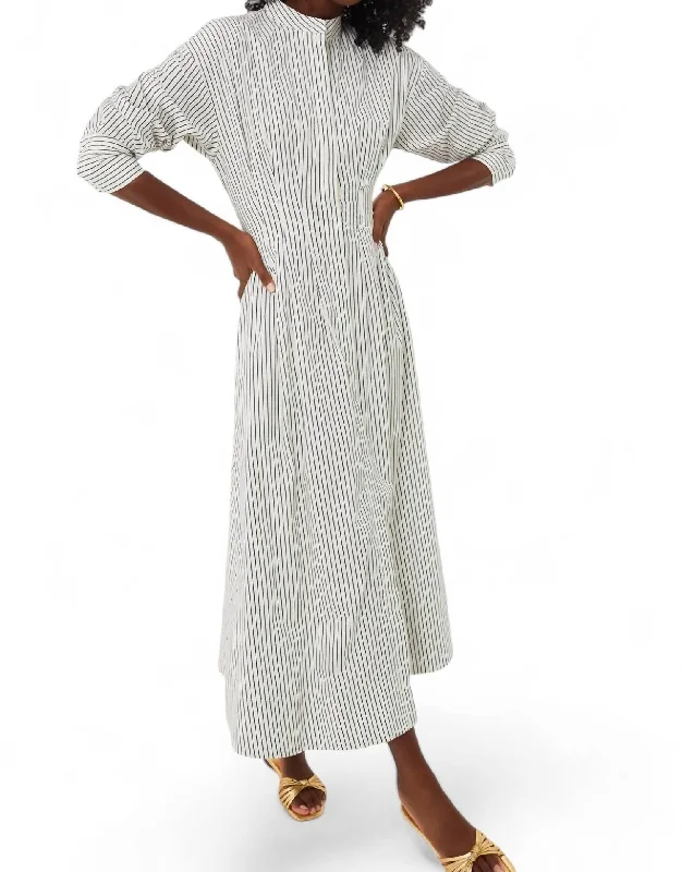 Lorenza Dress In Ivory Micro Stripe Tunics Running lightweight