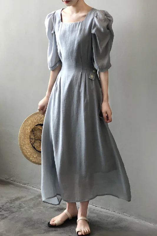 Square neck bubble sleeved dress 4392 Tunics Luxurious premium