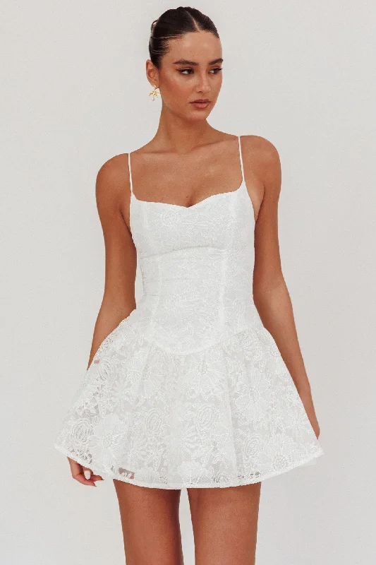 Endearing Embroidered Mesh Mini Dress White Stylish Sweetheart Mini Dress