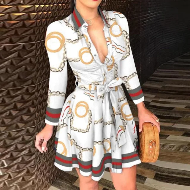 Elegant Turn-down Collar Long Sleeve Party Dresses Tunics Luxurious premium