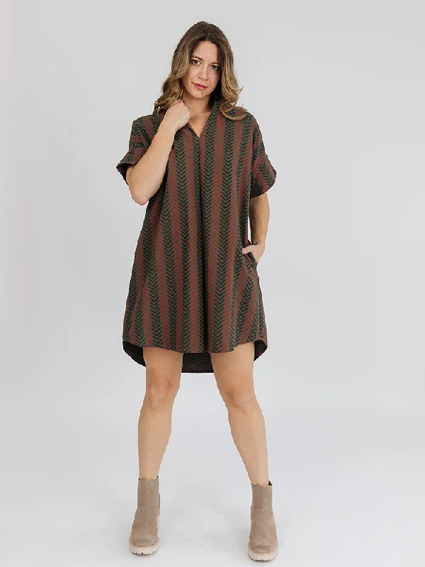 Chennai Mini Dress - Chevron Fern Red Trendy Lace Mini Dress