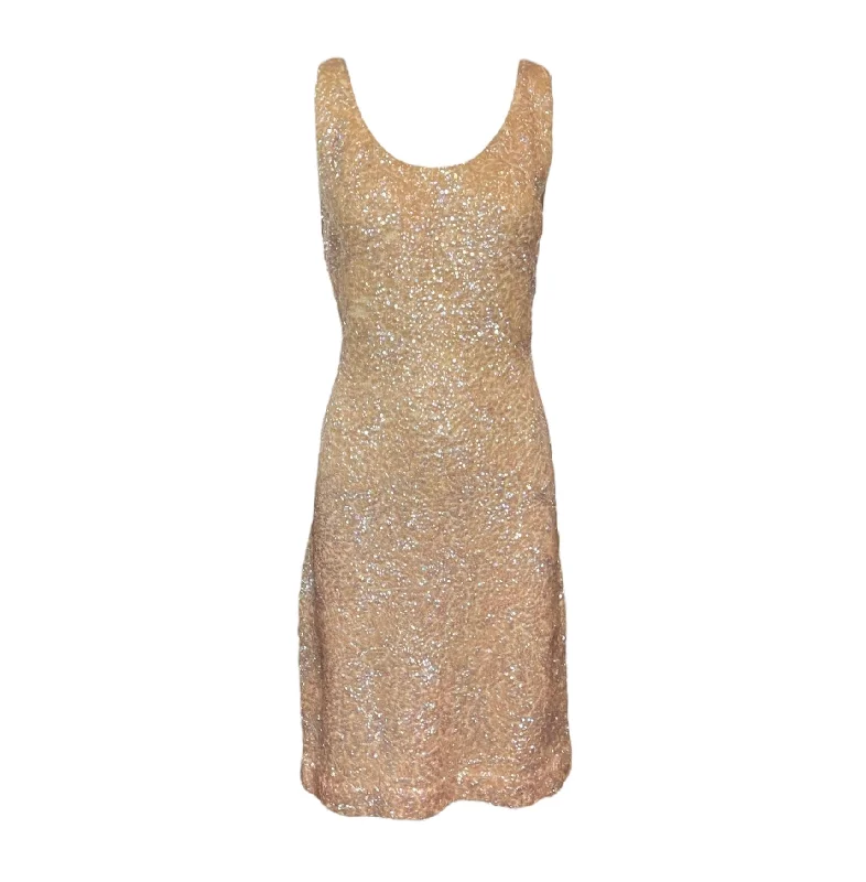 1960s Ivory Knit Body Con Dress with Iridescent Sequins A-Line Day Work