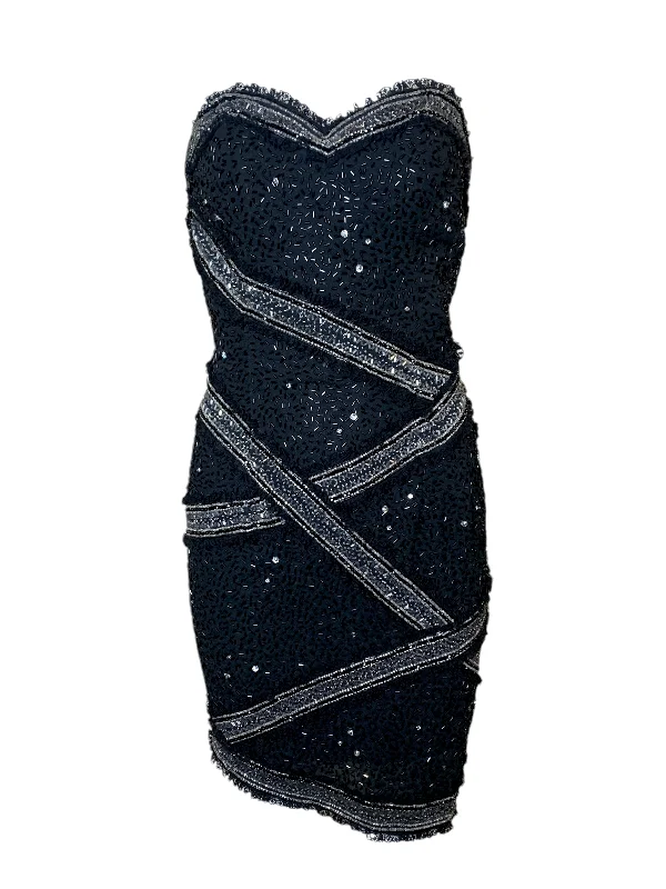 Fabrice 80s Black Strapless Beaded Mini Cocktail Dress Tunics Fashionable chic