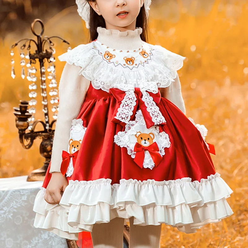 Baby Girl Dress Toddler Cute Christmas Cartoon Embroidery Fluffy Princess Dress Floral Print girly