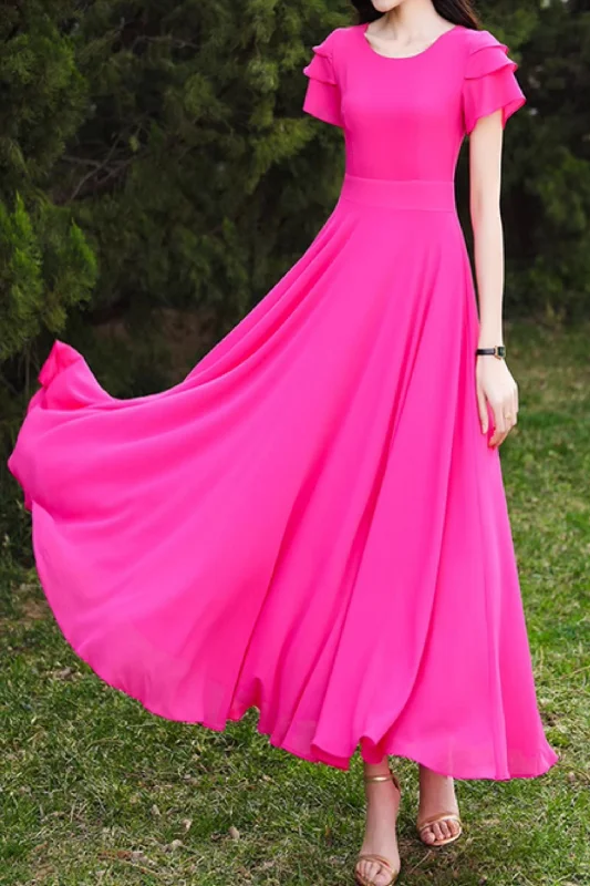 Rose red summer prom long chiffon dress 5103 Tunics Vintage classic