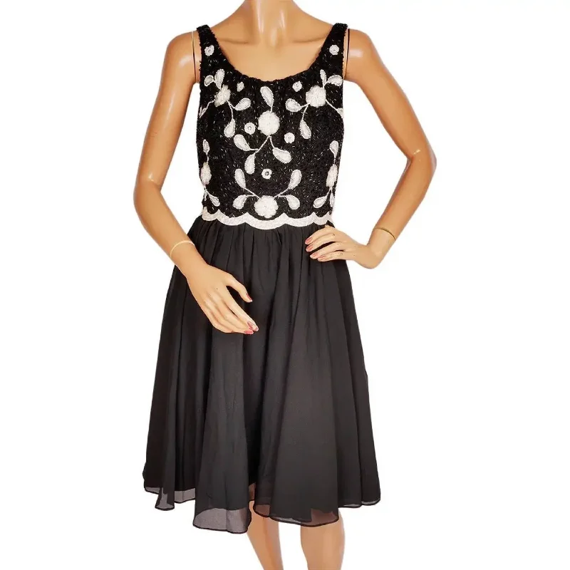 Vintage 1960s Party Dress Black and White Beaded By Daymor M Tunics Chinos classic