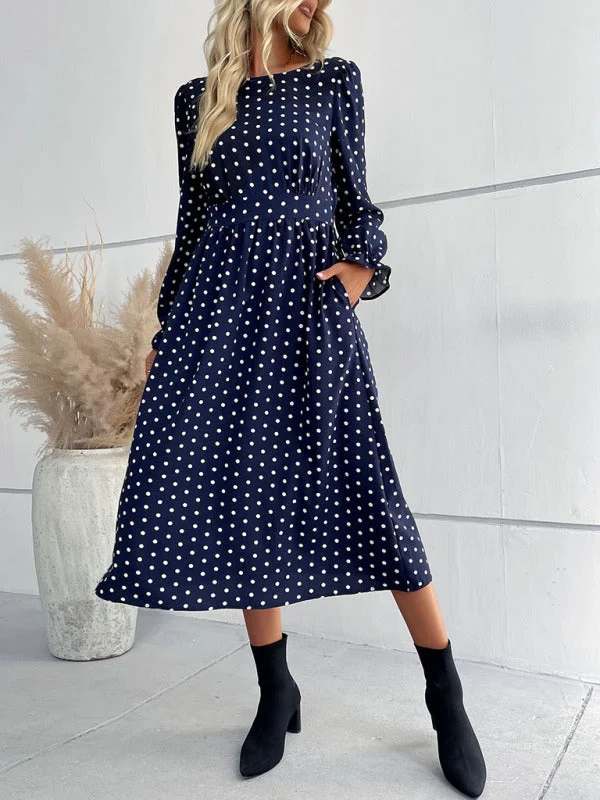 Women's round neck waist polka dot dress Tunics Review highly