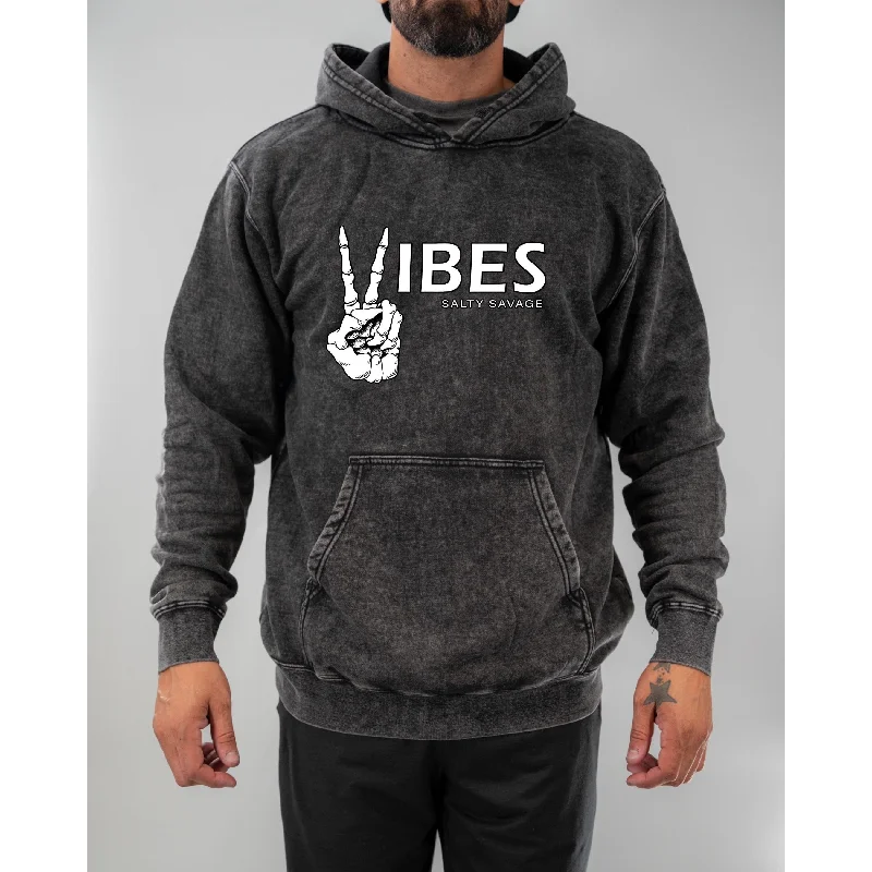 Salty Savage Unisex “Vibes” Mineral Wash Hoodie Hoodie with Hem Lace Feminine Delicate