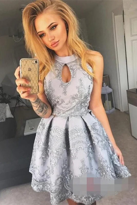 Sexy High Neck A Line Lace Mini Short Homecoming Dress,Graduation Party Dresses OKC17 Tunics Bridal satin Sexy High Neck A Line Lace Mini Short Homecoming Dress,Graduation Party Dresses OKC17 Tunics Bridal satin