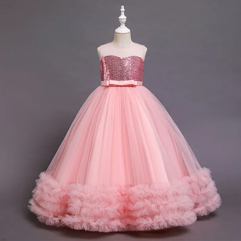 Girls Pageant Princess Dress Baby Girl Summer Mesh Cake Sequins Birthday Party Formal Dress Tunics Running lightweight