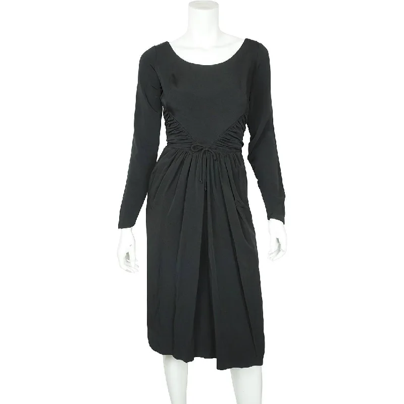 Vintage 1950s Black Silk Cocktail Party Dress Dupuis Freres Montreal Size S / M Tunics Ceremony elegant