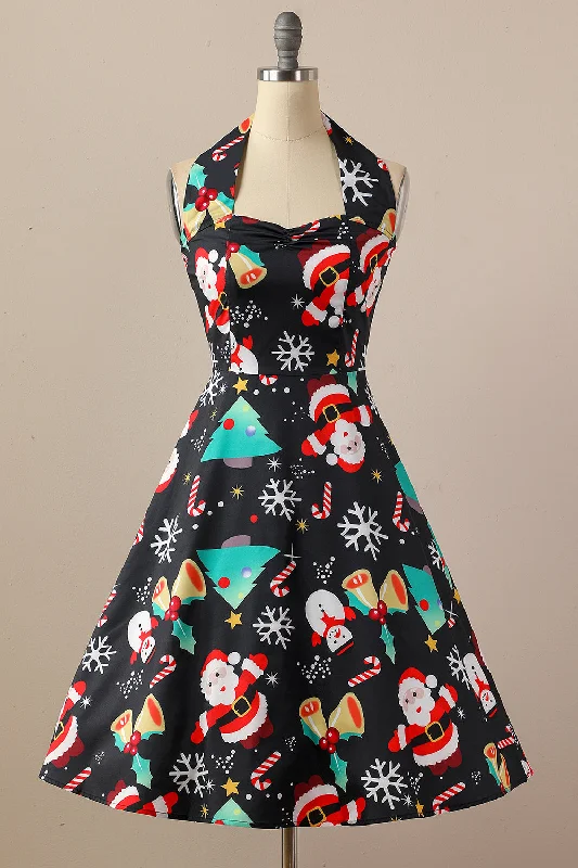 Retro Halter Christmas Party Dress Boatneck Modish Everyday