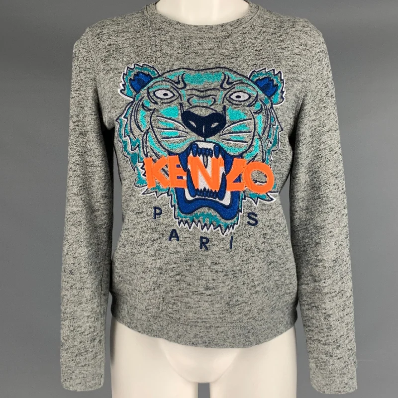 KENZO Size S Grey Blue Tiger Logo Embroidery Crew Neck Sweatshirt Hoodie with Pastel Soft Subtle