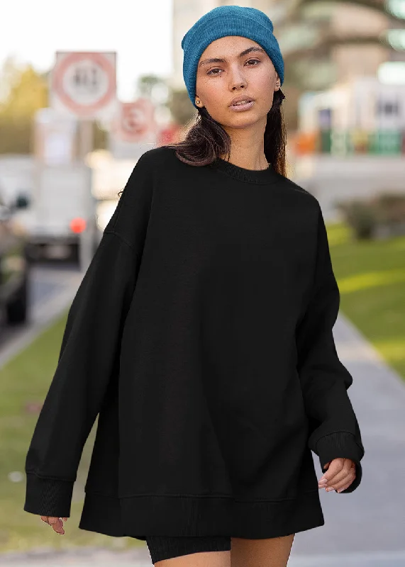 Solid Women Drop Shoulder Premium Sweatshirt | Black | Pronk Hoodie with Lace Feminine Delicate