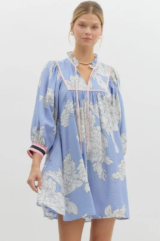 Zoe Floral Mini Dress in Blue Elegant Velvet Mini Dress