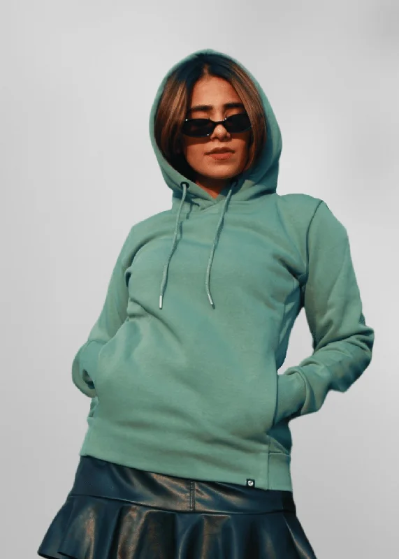 Women Fleece Hoodie Sweatshirt | Olive Green | Pronk Hoodie with Exposed Zipper Edgy Industrial
