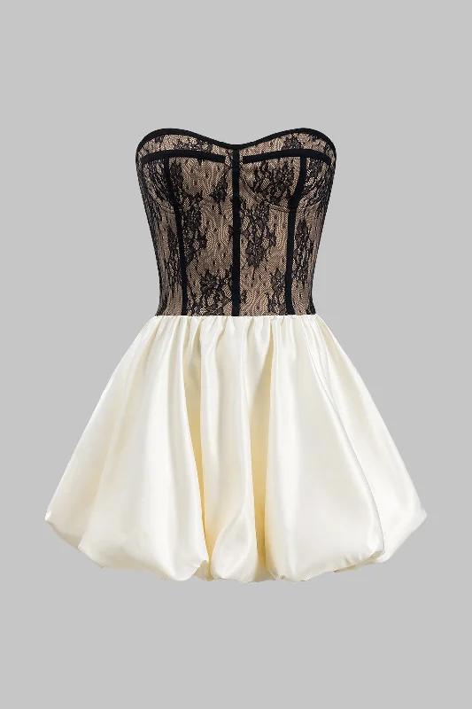 Satin Lace Pleated Patchwork Bustier Corset Strapless Mini Dress Elegant Floral-Print Mini Dress Satin Lace Pleated Patchwork Bustier Corset Strapless Mini Dress Elegant Floral-Print Mini Dress