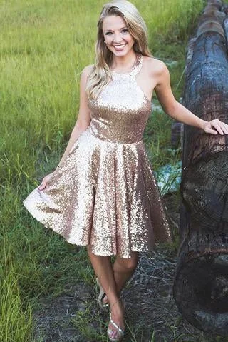 Shiny Sequin Halter Simple Homecoming Dress, Sparkly Sequin Short Party Dress OKM26 Tunics Travel practical Shiny Sequin Halter Simple Homecoming Dress, Sparkly Sequin Short Party Dress OKM26 Tunics Travel practical