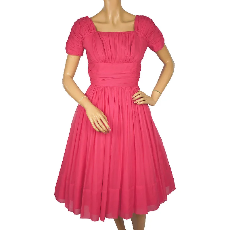 Vintage 1950s 60s Pink Chiffon Party Dress Algo Size M Tunics Seasonal trendy
