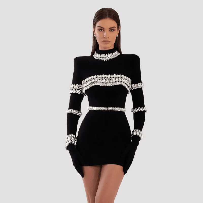 Be Different Long Sleeve Crystal Mini Dress Cozy Cotton Mini Dress