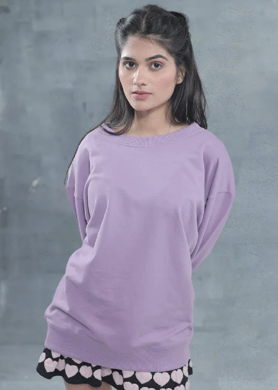 Solid Lilac Women Drop Shoulder Terry Sweatshirt | Pronk Hoodie with Mock Neck Collared Structured