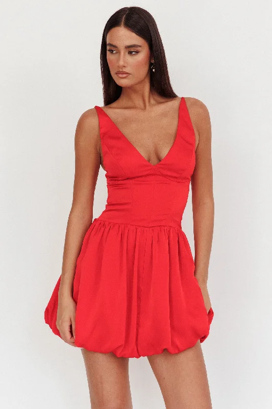 Eye Catching Balloon Skirt Mini Dress Red Elegant Lace-Up Mini Dress
