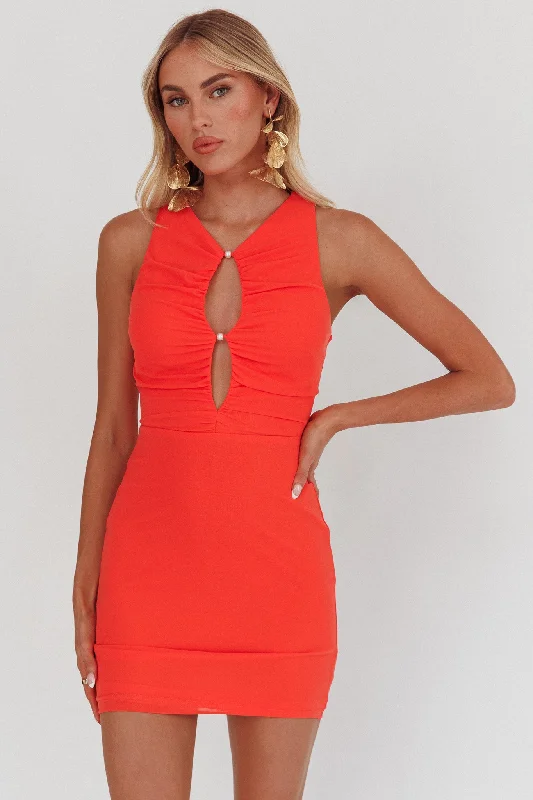 Piece Of Heaven Sleeveless Keyhole Mesh Mini Dress Red Cozy T-Shirt Mini Dress