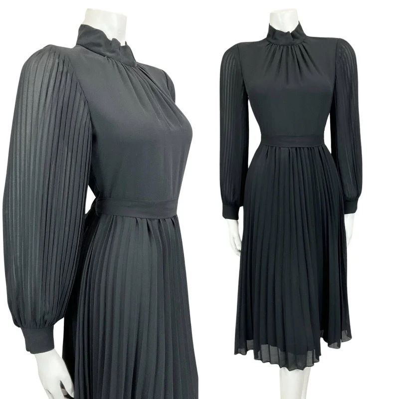 VINTAGE 60s 70s BLACK DISCO PLEATED MINI PARTY CHRISTMAS EVENING DRESS 8 Floral Print girly VINTAGE 60s 70s BLACK DISCO PLEATED MINI PARTY CHRISTMAS EVENING DRESS 8 Floral Print girly