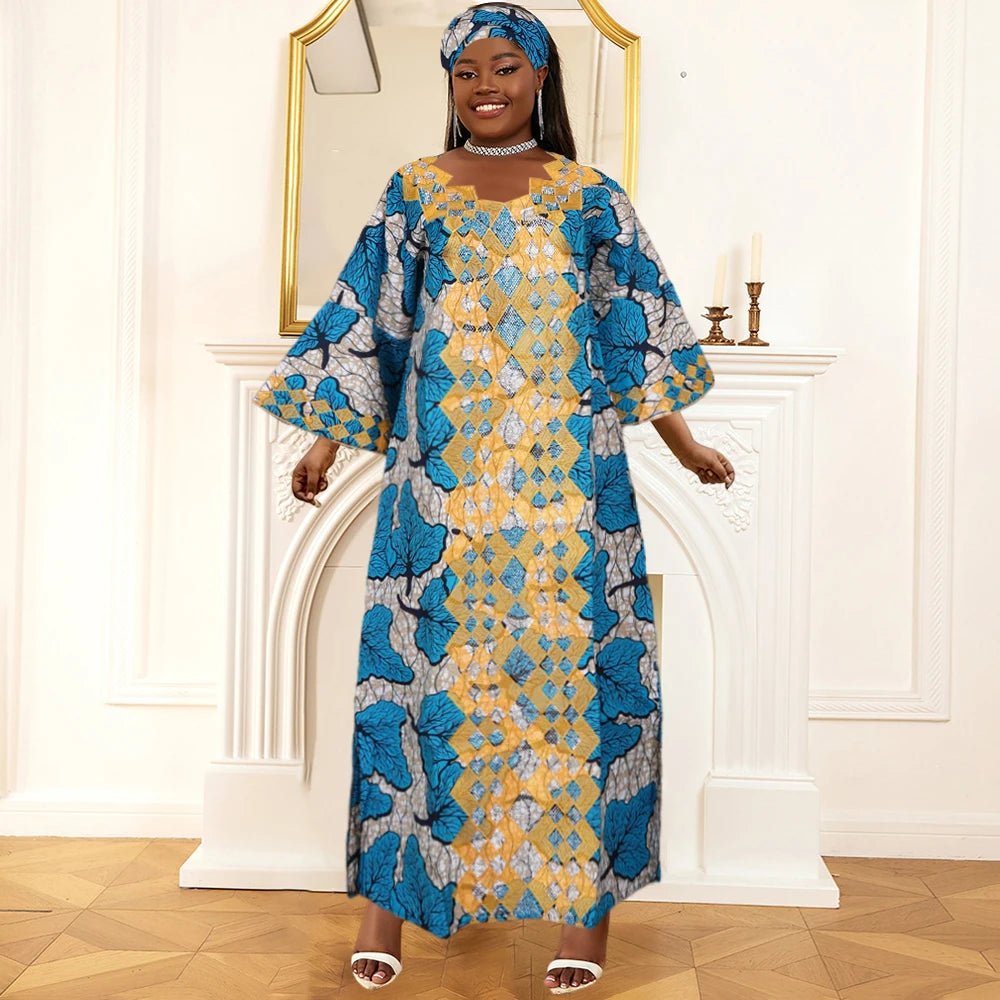 Plus Size African Clothes for Women Dashiki Embroidery Bazin Riche Design Wedding Party Dresses with Headscarf Tunics Trendy modern Plus Size African Clothes for Women Dashiki Embroidery Bazin Riche Design Wedding Party Dresses with Headscarf Tunics Trendy modern