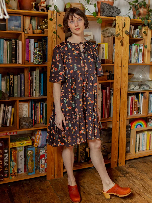 Adelaide Tiered Mini Dress - Botanical Dusk Elegant Satin Mini Dress